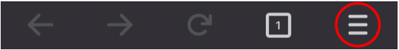 Photo of the menu bar of Firefox for mobile device, showing the menu button circled in red.