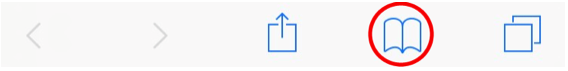 Photo of the menu bar for Safari on an iPhone, with the 'Book' icon circled in red.
